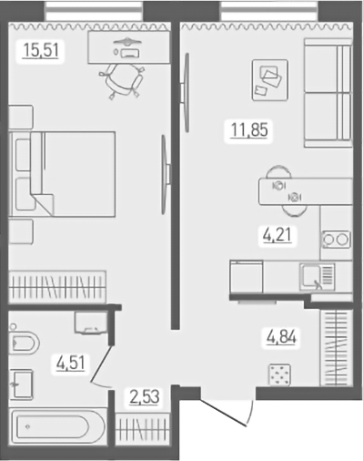 Планировка — Радуга Сибири, 2-комн., 43 м²