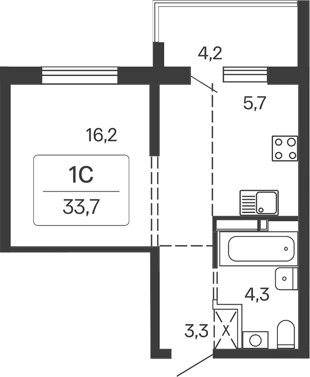 Планировка — Квартал Сосновый Бор, Студия, 30 м²