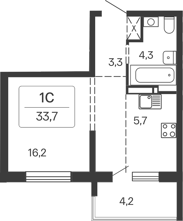 Планировка — Квартал Сосновый Бор, Студия, 30 м²