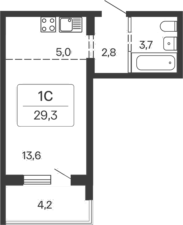 Планировка — Квартал Сосновый Бор, Студия, 25 м²