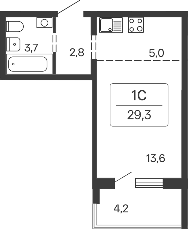 Планировка — Квартал Сосновый Бор, Студия, 25 м²