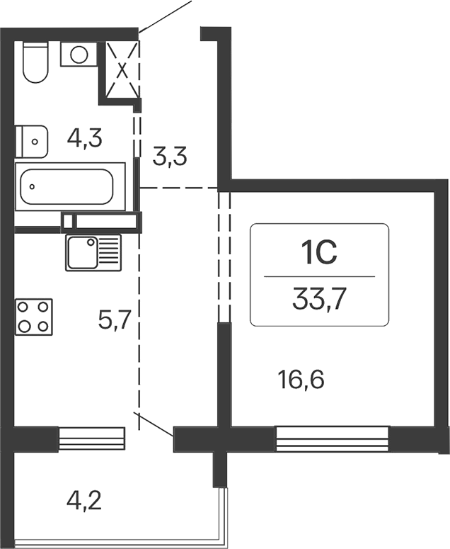 Планировка — Квартал Сосновый Бор, Студия, 30 м²