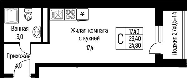 Планировка — Nova Vita, Студия, 25 м²