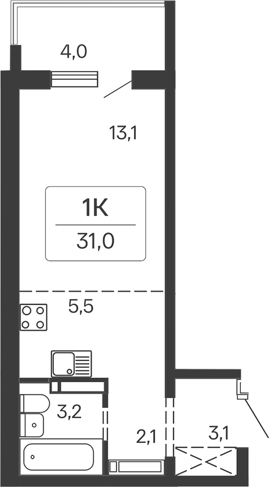 Планировка — Квартал Сосновый Бор, Студия, 27 м²