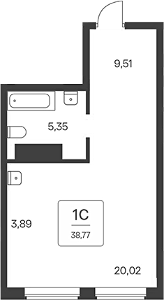 Планировка — Тайм Парк апартаменты, Студия, 39 м²