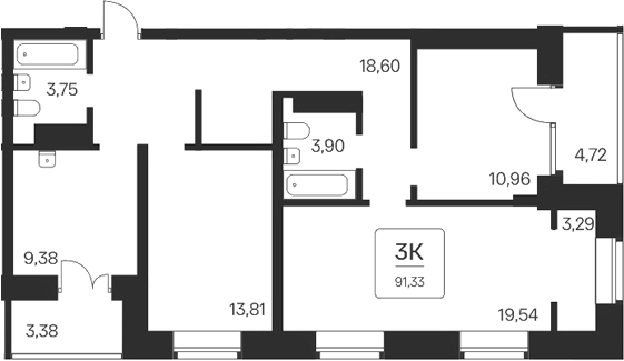 Планировка — Сакура парк, 3-комн., 83 м²