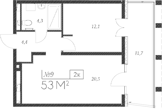 Планировка — Морелло, 2-комн., 41 м²