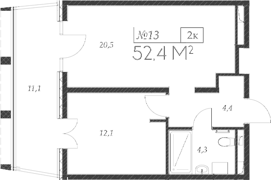 Планировка — Морелло, 2-комн., 41 м²