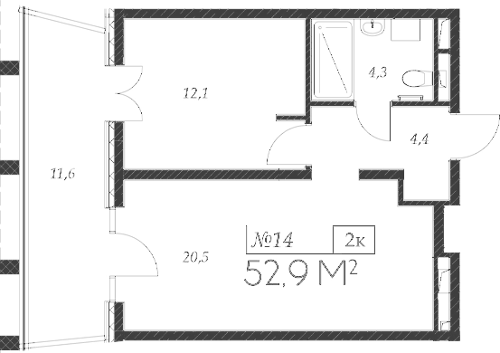 Планировка — Морелло, 2-комн., 41 м²