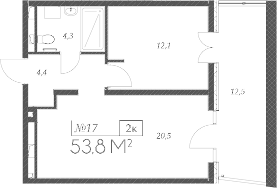 Планировка — Морелло, 2-комн., 41 м²