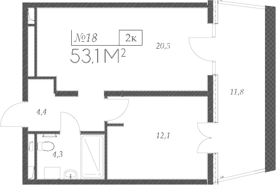 Планировка — Морелло, 2-комн., 41 м²