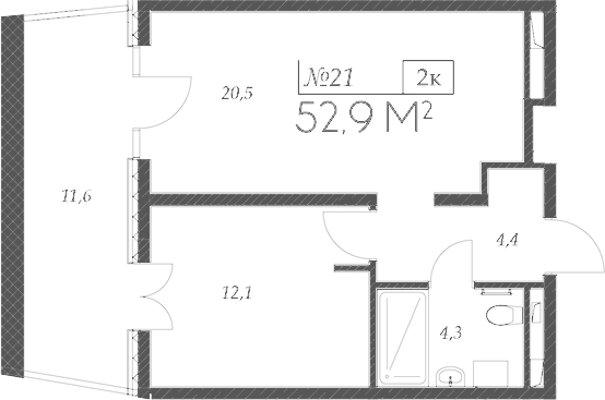 Планировка — Морелло, 2-комн., 41 м²
