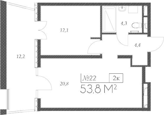 Планировка — Морелло, 2-комн., 42 м²