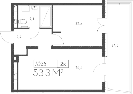 Планировка — Морелло, 2-комн., 40 м²