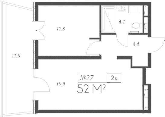 Планировка — Морелло, 2-комн., 40 м²