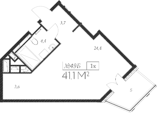 Планировка — Морелло, Студия, 36 м²