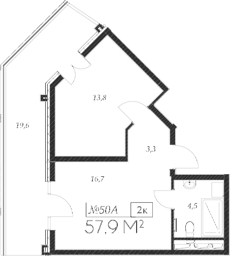 Планировка — Морелло, 2-комн., 38 м²