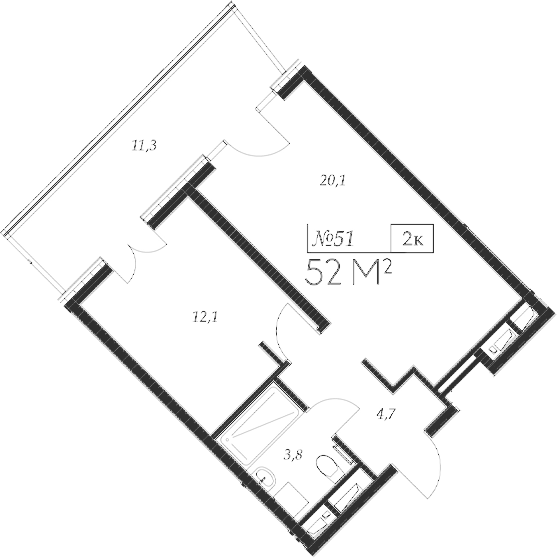 Планировка — Морелло, 2-комн., 41 м²