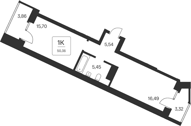 Планировка — Сакура парк, 1-комн., 43 м²