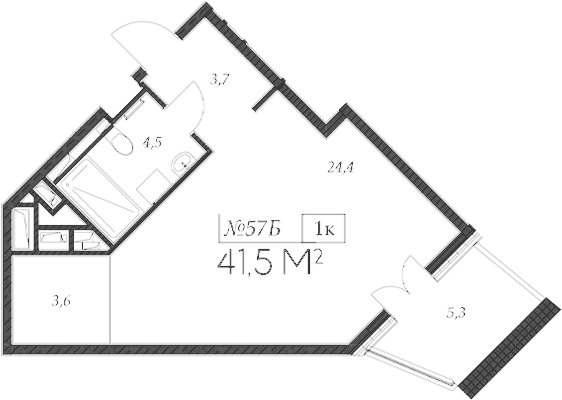Планировка — Морелло, Студия, 36 м²