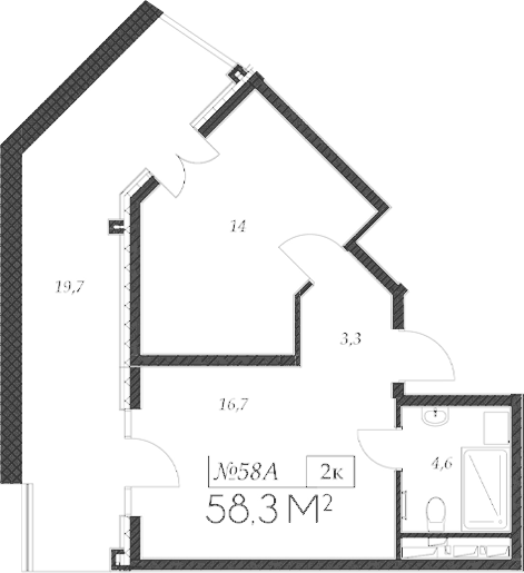 Планировка — Морелло, 2-комн., 39 м²