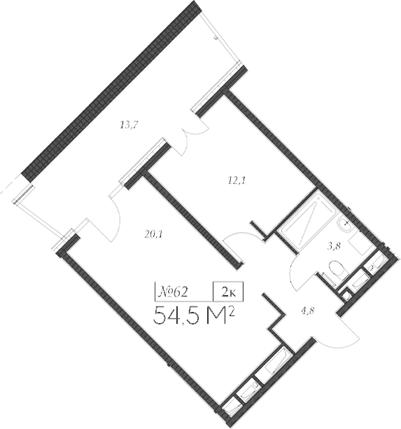 Планировка — Морелло, 2-комн., 41 м²