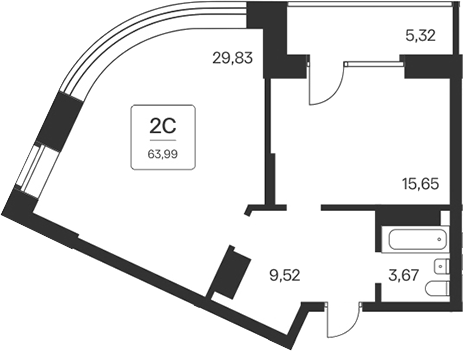 Планировка — Сакура парк, 2-комн., 59 м²