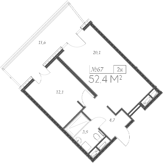 Планировка — Морелло, 2-комн., 41 м²
