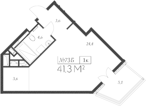 Планировка — Морелло, Студия, 36 м²