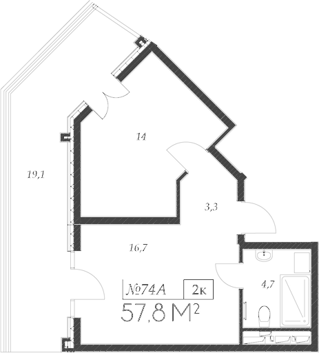 Планировка — Морелло, 2-комн., 39 м²