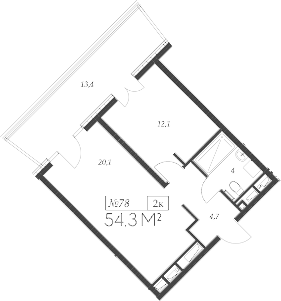 Планировка — Морелло, 2-комн., 41 м²