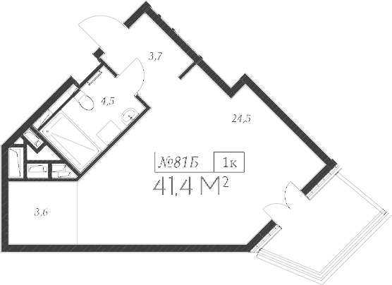 Планировка — Морелло, Студия, 36 м²