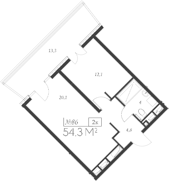 Планировка — Морелло, 2-комн., 41 м²