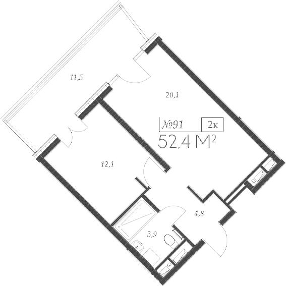 Планировка — Морелло, 2-комн., 41 м²