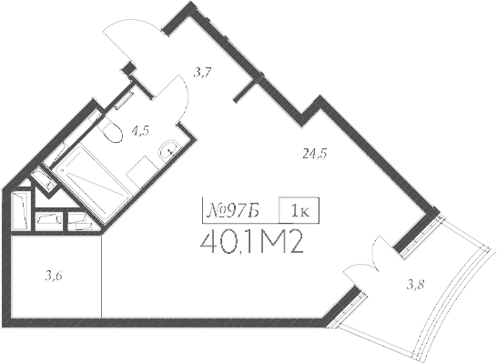Планировка — Морелло, Студия, 36 м²