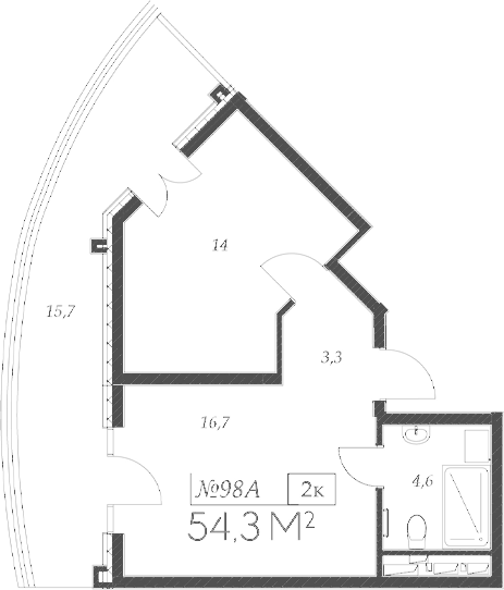 Планировка — Морелло, 2-комн., 39 м²