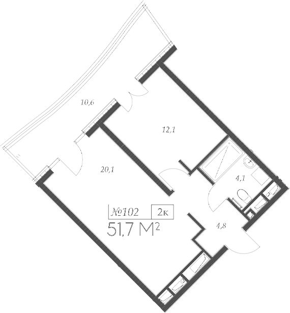 Планировка — Морелло, 2-комн., 41 м²