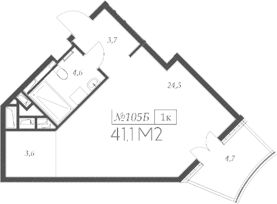 Планировка — Морелло, Студия, 36 м²