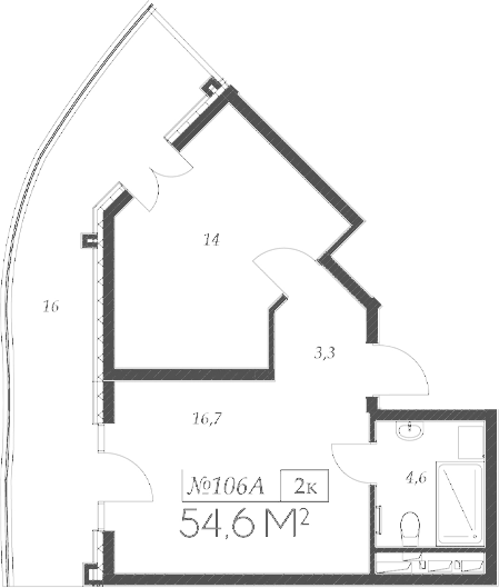 Планировка — Морелло, 2-комн., 39 м²