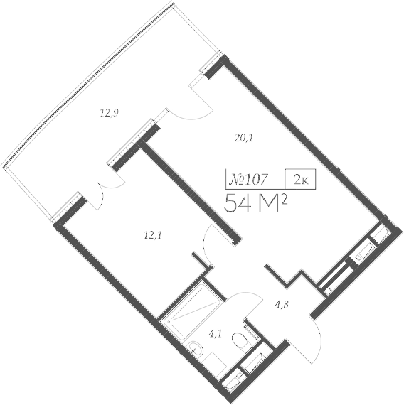 Планировка — Морелло, 2-комн., 41 м²