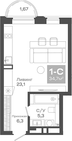 Планировка — Пульсар, Студия, 35 м²