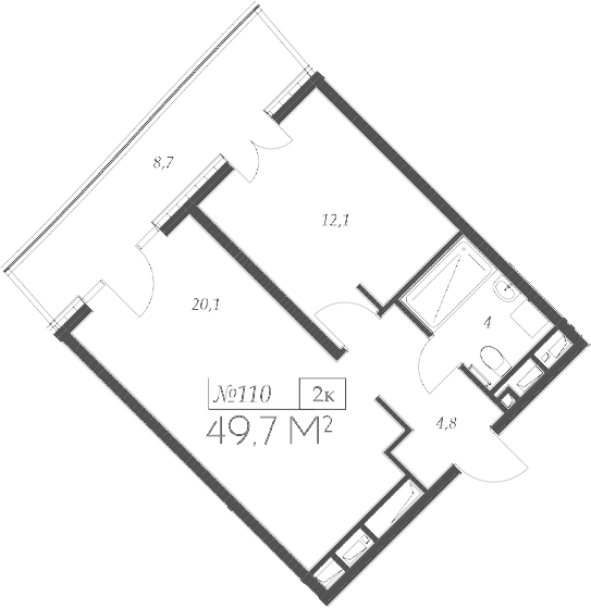 Планировка — Морелло, 2-комн., 41 м²