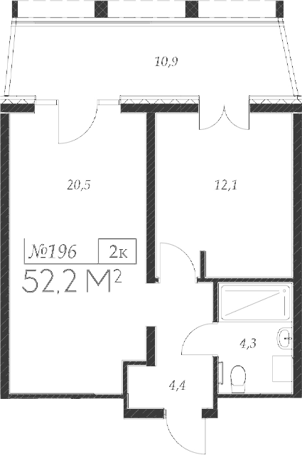 Планировка — Морелло, 2-комн., 41 м²