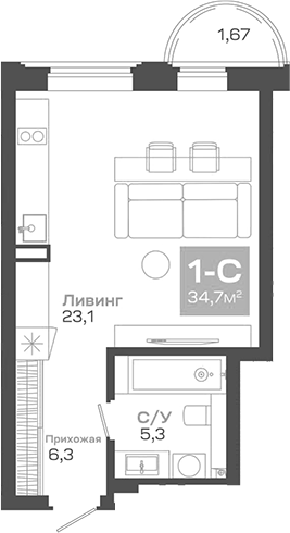 Планировка — Пульсар, Студия, 35 м²