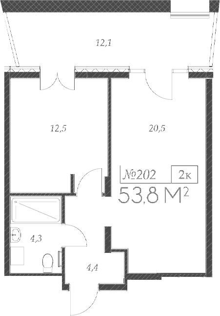 Планировка — Морелло, 2-комн., 42 м²
