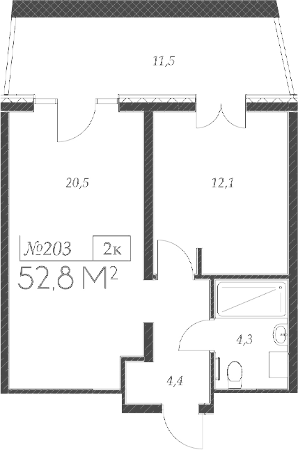 Планировка — Морелло, 2-комн., 41 м²
