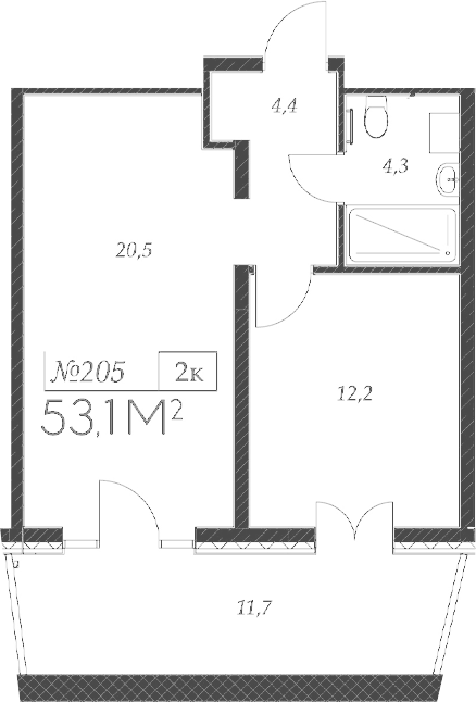 Планировка — Морелло, 2-комн., 41 м²