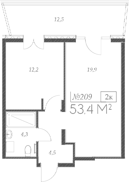 Планировка — Морелло, 2-комн., 41 м²