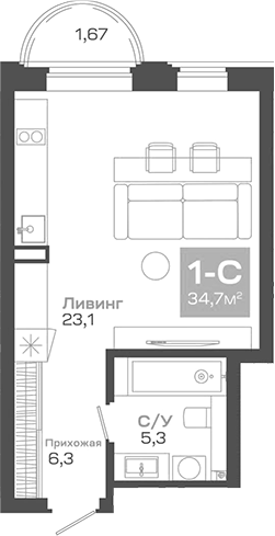 Планировка — Пульсар, Студия, 35 м²
