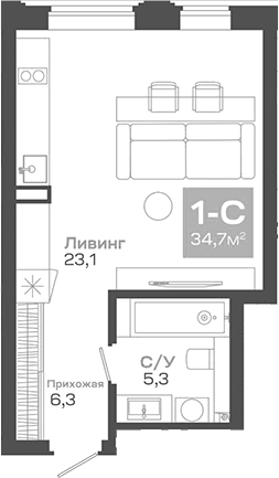 Планировка — Пульсар, Студия, 35 м²